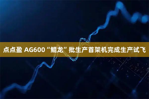 点点盈 AG600“鲲龙”批生产首架机完成生产试飞