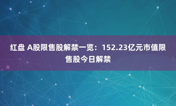 红盘 A股限售股解禁一览：152.23亿元市值限售股今日解禁